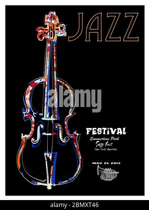 jazz festival poster with cello - vector illustration (Ideal for printing on fabric or paper, poster or wallpaper, house decoration) Stock Vector
