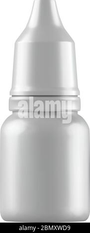 Realistic mock up white bottles for drops and spray etc. 3d Plastic blank medical containers isolated on white background. Vector illustration Stock Vector
