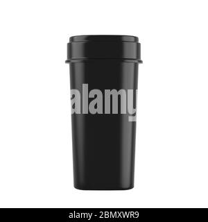 Realistic mock up black bottles for drugs, tablets. 3d Plastic blank medical containers isolated on white background. Vector illustration Stock Vector