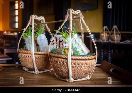 Spring rolls for sale in an Asian restaurant Stock Photo