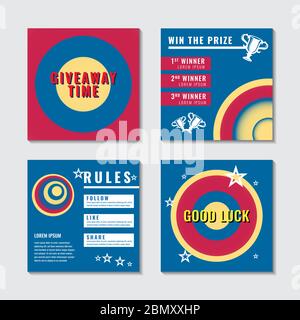 Editable Social Media Post Template. Giveaway Promo Web Banner. Colorful Flyer Design. Anyone can use This Design Easily. Red Maroon, Blue, Beige Colo Stock Vector