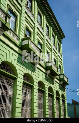 Newly refurbished building in the historical city centre, Santiago de Cuba, Cuba Stock Photo