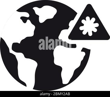 medicine concept, earth planet and warning virus sign over white background, silhouette style, vector illustration Stock Vector