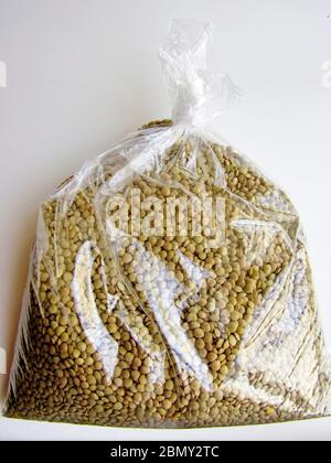 Transparent packet of lentils Stock Photo