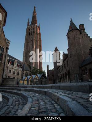 New Gruuthusemuseum with church of our lady in the background;Bruges;Belgium Stock Photo