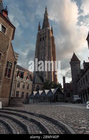 New Gruuthusemuseum with church of our lady in the background;Bruges;Belgium Stock Photo