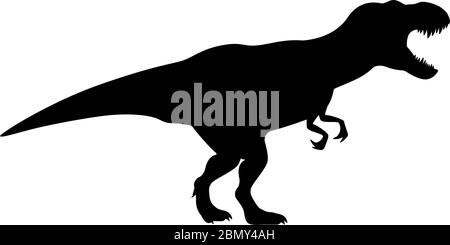 T-rex tyrannosaurus silhouette. Vector illustration growling screaming tyrannosaurus rex dinosaur silhouette isolated on white background. Standing di Stock Vector