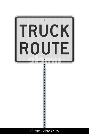 Vector illustration of the Truck Route white road sign on metallic post Stock Vector