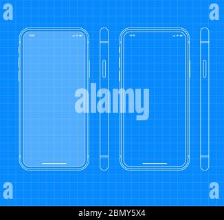 Blueprint Smartphone Outline Vector Template Mobile App similar to iPhone Stock Vector