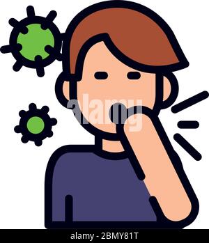 cartoon man coughing icon over white background, line and fill style, vector illustration Stock Vector