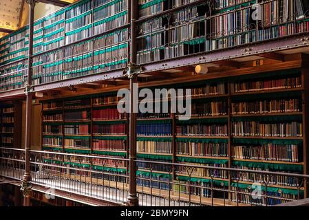 Amsterdam, Netherlands - September 9, 2018: Library with old books in the Rijksmuseum (National Museum) in Amsterdam, Netherlands