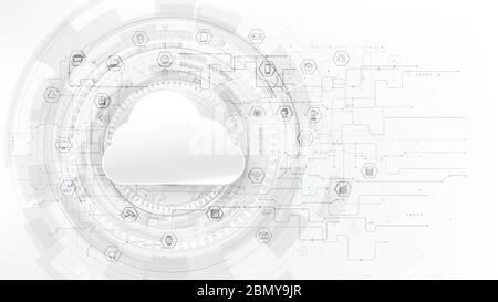 Futuristic and technology grey and white background, Cloud and internet of things icons for communication and innovation network concept, with line ar Stock Vector