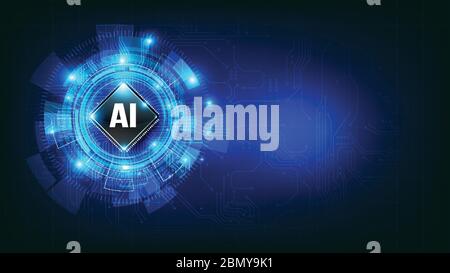 Futuristic Ai artificial intelligence and technology dark blue background, Circle HUD head-up display interface for communication and innovation cyber Stock Vector