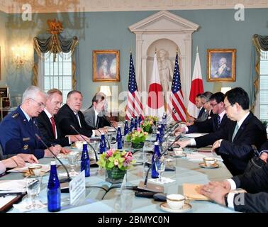 Secretary Pompeo and Acting Secretary of Defense Shanahan Host the Security Consultative Committee ('2+2') Meeting U.S. Secretary of State Michael R. Pompeo and Acting Secretary of Defense Patrick Shanahan host Japanese Foreign Minister Taro Kono and Defense Minister Takeshi Iwaya for a Security Consultative Committee (“2+2”) meeting at the U.S. Department of State in Washington, D.C., on April 19, 2019.