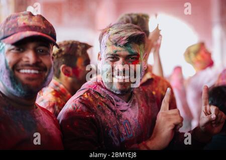 People celebrating Holi, the festival of colours in Jaipur, India Stock Photo