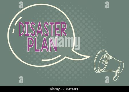 Handwriting text writing Disaster Plan. Conceptual photo Respond to Emergency Preparedness Survival and First Aid Kit Blank Transparent Speech Bubble Stock Photo