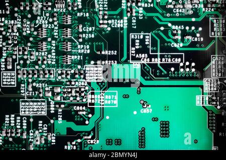 Painted Circuit Board, green and white circuit board Stock Photo