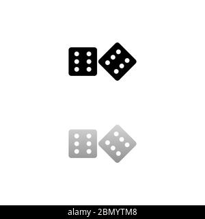 Dices. Black symbol on white background. Simple illustration. Flat Vector Icon. Mirror Reflection Shadow. Can be used in logo, web, mobile and UI UX p Stock Vector