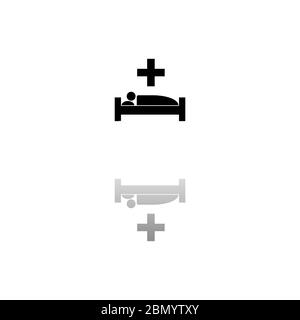Hospital. Black symbol on white background. Simple illustration. Flat Vector Icon. Mirror Reflection Shadow. Can be used in logo, web, mobile and UI U Stock Vector