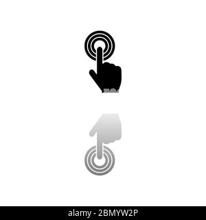 Click. Black symbol on white background. Simple illustration. Flat Vector Icon. Mirror Reflection Shadow. Can be used in logo, web, mobile and UI UX p Stock Vector