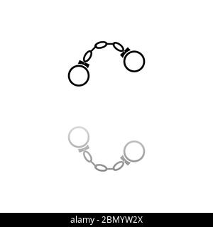 Handcuffs. Black symbol on white background. Simple illustration. Flat Vector Icon. Mirror Reflection Shadow. Can be used in logo, web, mobile and UI Stock Vector