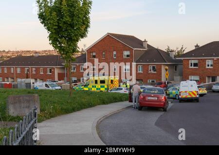 Cork, Ireland. 11th May, 2020. Stabbing in Glenfields Ballyvolane, Cork City. PLEASE DO NOT ATTACH MY NAME IF PUBLISHED Garda and Ambulance at the scene of a supposed stabbing in the Ballyvolane area. Witnesses are saying one girl was injured and is on the way to hospital while her attacker ran from the scene. Credit: Alamy Live News Stock Photo