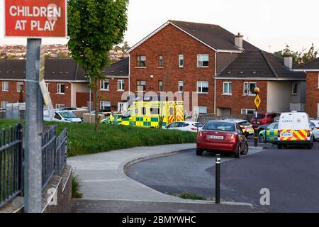 Cork, Ireland. 11th May, 2020. Stabbing in Glenfields Ballyvolane, Cork City. PLEASE DO NOT ATTACH MY NAME IF PUBLISHED Garda and Ambulance at the scene of a supposed stabbing in the Ballyvolane area. Witnesses are saying one girl was injured and is on the way to hospital while her attacker ran from the scene. Credit: Alamy Live News Stock Photo