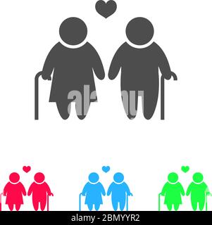 Old couple love people icon flat. Color pictogram on white background. Vector illustration symbol and bonus icons Stock Vector