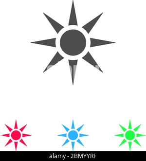 Sun icon flat. Color pictogram on white background. Vector illustration symbol and bonus icons Stock Vector