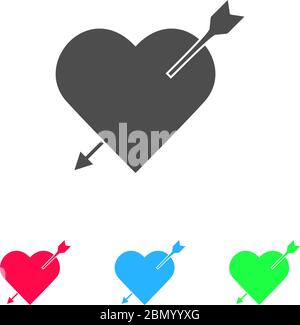 Heart with arrow icon flat. Color pictogram on white background. Vector illustration symbol and bonus icons Stock Vector