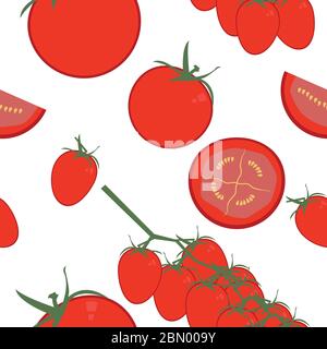 Tomatoes seamless pattern graphic illustration, flat colorful design background Stock Vector