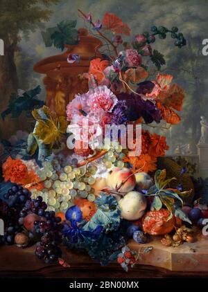 Fruit Piece by Jan van Huysum (1682-1749), oil on panel, 1722 Stock Photo