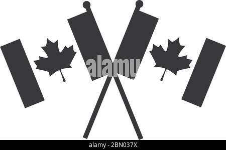 canada day, crossed canadian flags independence national vector illustration silhouette style icon Stock Vector