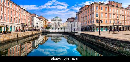 Beautiful Trieste city. view of Canale Grance and  Church of St. Antonio Thaumaturgo. Northern Italy Stock Photo