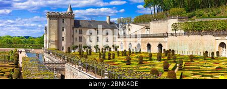 Most beautiful castles of Europe - Villandry with splendid floral gardens . Loire valley, France Stock Photo