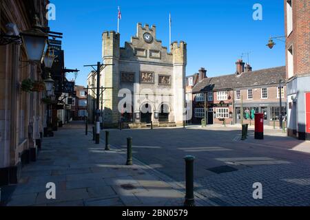 Market Square on an early summer morning in Horsham town centre, West Sussex, UK Stock Photo