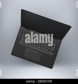 open black laptop on grey Stock Vector