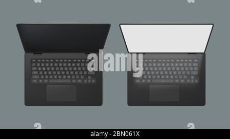 realistic laptop set top view Stock Vector