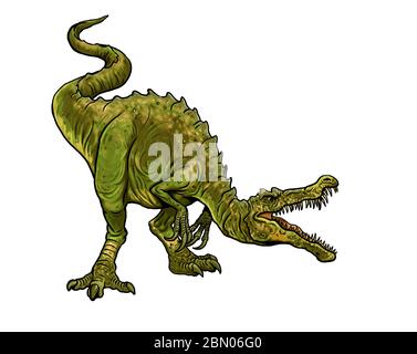 Carnivorous dinosaur - Baryonyx. Dino attack isolated drawing. Stock Photo