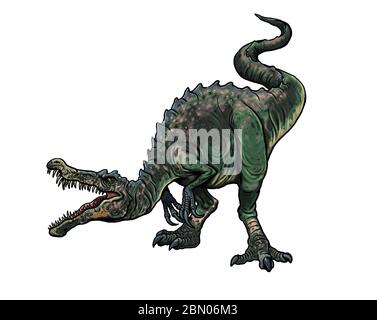 Carnivorous dinosaur - Baryonyx. Dino attack isolated drawing. Stock Photo
