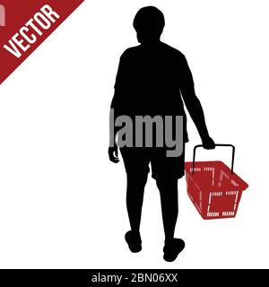 Silhouette of a person with shopping basket on white background, vector illustration Stock Vector