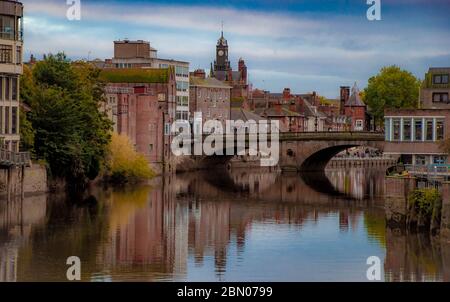 Reflection of the riverside at York, UK Stock Photo