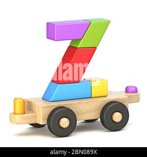 Wooden train font Letter Z 3D render illustration isolated on white background Stock Photo