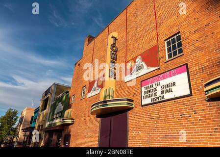 Alley behind historic Tower Theater in Bend, Oregon Stock Photo