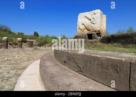 Carved relief, Large Harbour, Ancient Miletus, Turkey, Mediterranen Stock Photo