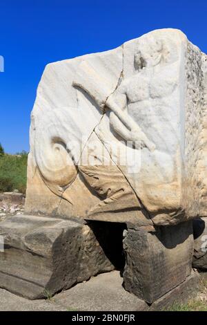 Carved relief, Large Harbour, Ancient Miletus, Turkey, Mediterranen Stock Photo