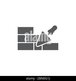 Trowel and brick wall vector icon symbol isolated on white background Stock Vector
