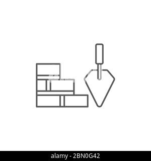 Trowel and brick wall vector icon symbol isolated on white background Stock Vector