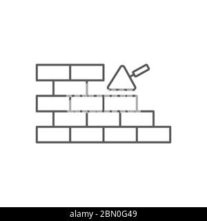 Trowel and brick wall vector icon symbol isolated on white background Stock Vector