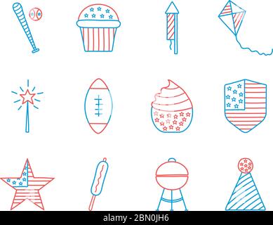 Independence day line and fill style icon set vector design Stock Vector